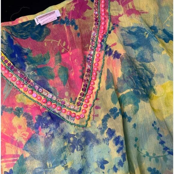 Studio thirtysix 36 Sheer Top V-neck S/M Flowy Colorful Bright Summer - Picture 4 of 9